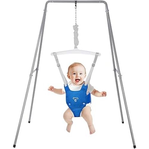 Baby Jumper with Stand, Baby Jumpers and Bouncers, Baby Exerciser Suitable for 6-24 Months, Easy to Assemble & Store Jumper for Baby (Blue)