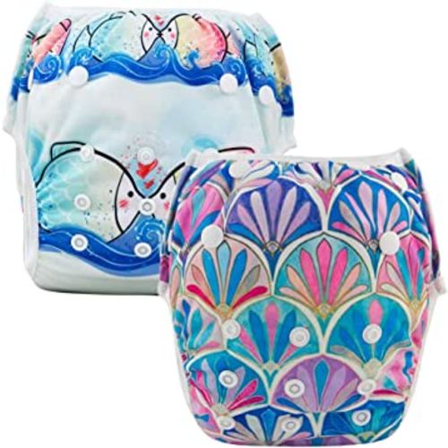 ALVABABY Baby Swim Diapers 2pcs One Size Reusable Washable & Adjustable for Swimming Lesson & Baby Shower Gifts Baby Girl SWD52-53-DA