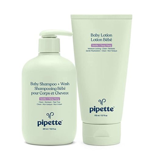 Pipette Baby Bathtime Bundle - Vanilla + Ylang Ylang Shampoo + Wash and Baby Lotion, Tear-Free, Hydration & Natural Moisture of Baby's Delicate Skin, Renewable Plant-Derived Squalane, Sulfate Free