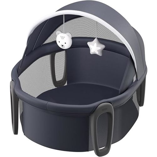 VEVOR Portable Baby Bassinet, On-The-Go Baby Dome with Canopy & Developmental Toys, Quick-Folding Travel Crib, Lightweight Baby Cradle Infant Bed for Indoors/Outdoors, Suitable for 0-6 Months Newborns