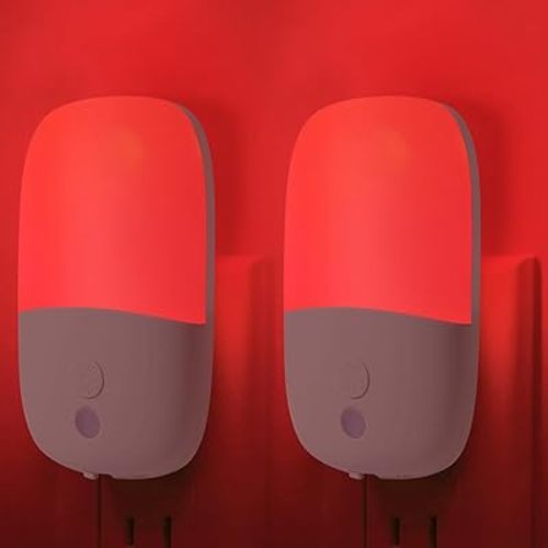 670nm Red Night Light with Retractable Plug [2 Pack] - Zero Blue Light, with Dusk to Dawn Sensor - Auto On/Off 0.3W LED Night Light Plug into Wall Pefect for Bedroom,Bathroom,Nursery,Hallway