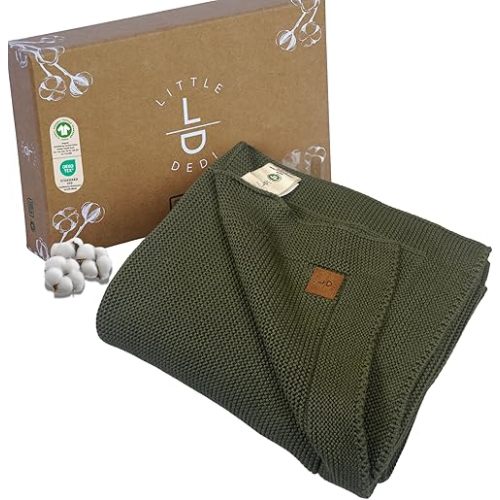 100% Organic Cotton Baby Knitted Blanket- Color: Pepper Green