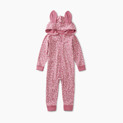 Tea Collection Bunny Ears Hooded Baby Romper - Tiny Lotus, 3-6M