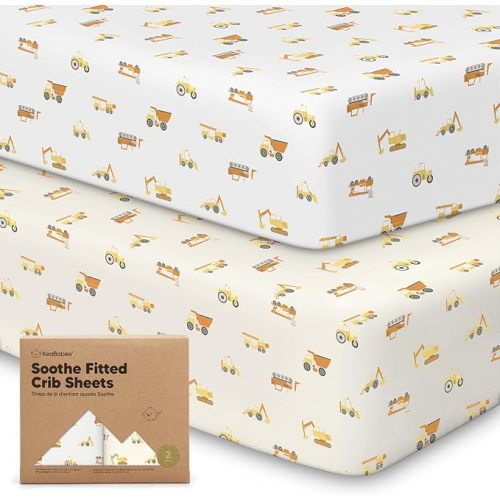 KeaBabies 2-Pack Organic Crib Sheets for Boys, Girls, Jersey Fitted Baby Crib Sheets Neutral, Cotton Breathable Crib Sheet, Cute Printed Crib Mattress Sheet, Baby Mattress Sheets (Construction)