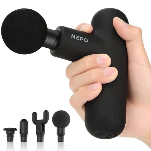 Mini Massage Gun, Powerful Fascial Gun Portable Deep Tissue Percussion Muscle Back Head Massager for Pain Relief with 4 Massage Heads High-Intensity Vibration Rechargeable Small Massage Gun