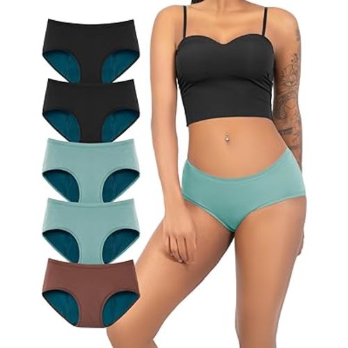 Period Underwear for Women Heavy Flow Soft Menstrual Panties Teens Ladies Leakproof Incontinence 5 Pack