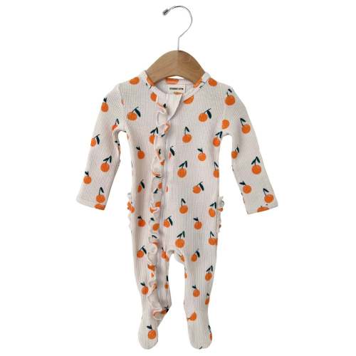 Organic Waffle Ruffle Zip Footie, Oranges