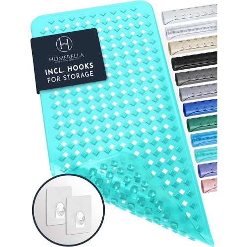 homerella® Bath Mat for Tub Non Slip Mold Resistant 35x16 - Shower Mat Non Slip Anti Mold - Bath Tub Mat Suction Cups incl. Hooks for Drying - Bathtub Mat Non Slip - ANI Slip Shower Mat Inside Tub