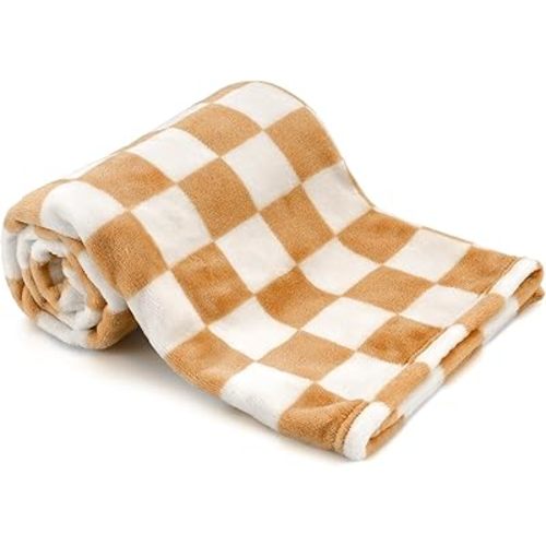 Plush Checkered Baby Blanket for Boys Girls Nursery, 30"*40" Warm Short Fleece Blanket Neutral for Infant Newborn, Small Fuzzy Blanket for Sleeping, Chenille Baby Blanket for Stroller (Orange&White)