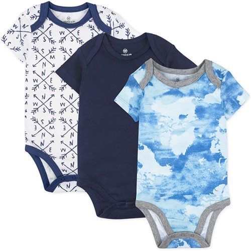 HonestBaby unisex-baby 3-pack Short Sleeve Bodysuits One-piece 100% Organic Cotton for Infant Baby Boys, Girls, Unisex