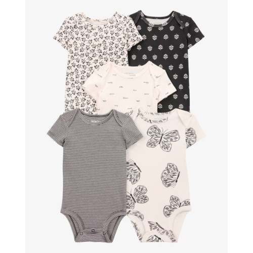 Baby 5-Pack Striped Butterfly Short-Sleeve Cotton Bodysuits - Black/White - Carter's | Carter's