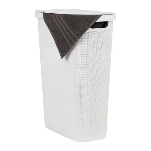 Free Shipping! Mind Reader 40L Slim Laundry Hamper with Hinged Lid, Ventilated Plastic, White