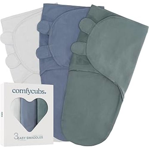Comfy Cubs Swaddle Blanket Baby Girl Boy Easy Adjustable 3 Pack Infant Sleep Sack Wrap Newborn Babies (Small 0-3 Months, Stone, Nomadic Blue, Azul)