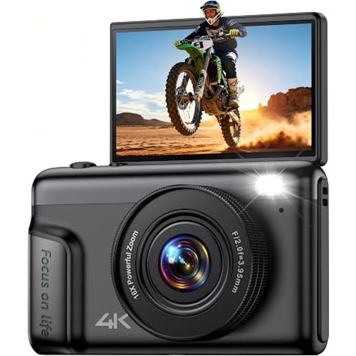 4K Digital Camera Photography for Vlogging: 64MP Compact Cameras with Flip Screen 16X Zoom - Gift for Beginners/Enfant/Teen - Vintage Appareil Photo Video Cam Black for Boys Girls No SD Card