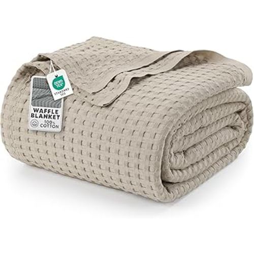 Utopia Bedding Khaki 100% Cotton Waffle Blanket 300 GSM [Twin - 90x72 Inch] Soft Lightweight Breathable Bed Blanket for All Season