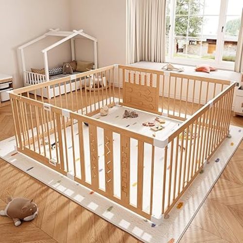 Wooden Baby Playpen, 64"x64" Extra Large Play Yard for Toddlers