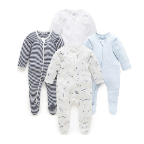 4 Pack Zip Footie Vanilla Nautical Pack - Purebaby Sleepwear | Maisonette