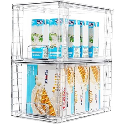 Vtopmart 2Pack Large Stackable Kitchen Pantry Storage Drawers, Clear Organizer Bins with Handles, Acrylic Drawer Organizers for Kitchen Pantry, Bathroom Undersink, Cabinet Organization and Storage