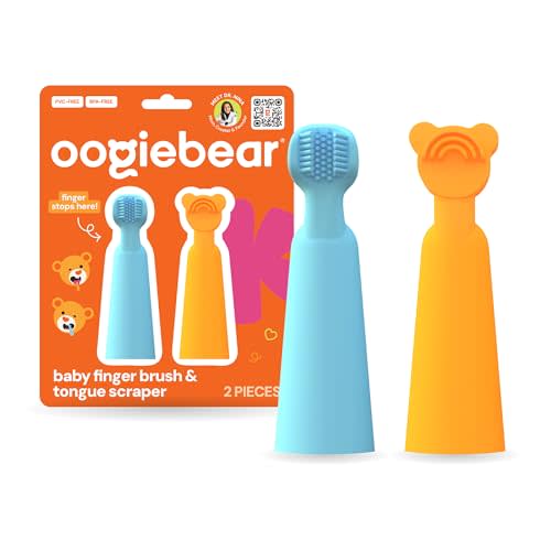 oogiebear Baby Finger Brush & Tongue Scraper, Soft Silicone, 2 Pieces | Baby Finger Brush & Tongue Scraper, Patented No-Bite Silicone Infant Toothbrush, BPA-Free, Cleans Gums Fits All Finger Sizes
