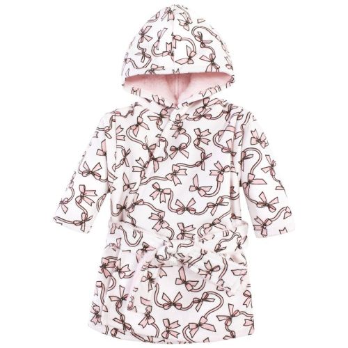 Hudson Baby Infant Girl Mink with Faux Fur Lining Pool and Beach Robe Cover-ups, Pink Bows 0-6 Months