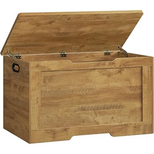 usikey 39.4” Storage Bench, Toy Box with 2 Safety Hinges, Lift Top Storage Chest, Toy Chest for Living Room, Bedroom, Entryway, Honey Brown