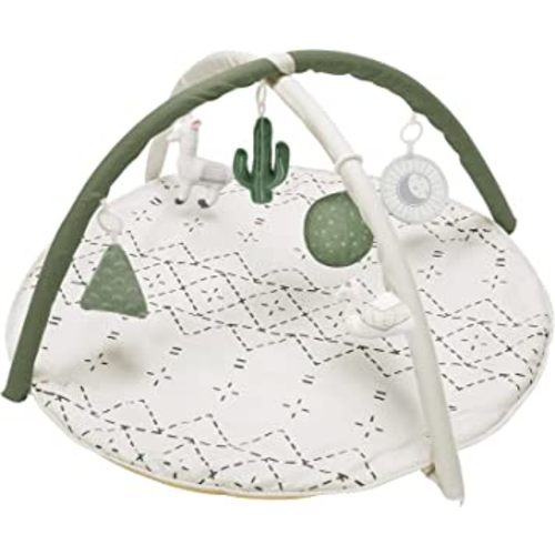 Tummy Time Mat with 6 Toys, Macrame Baby Play Mat for Newborn, Baby Gym with 12 Milestone Cards, Stage-Based Sensory and Motor Skill Development Baby Play Gym, Non Slip Mat Washable, Green