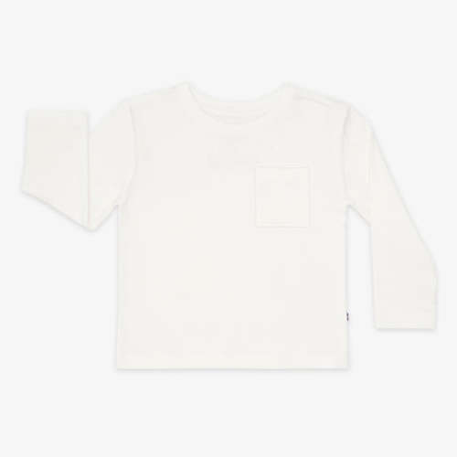 Soft White Long Sleeve Relaxed Pocket Tee