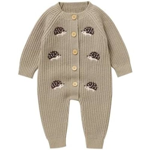 Newborn Baby Boy Girl Sweater Romper Hedgehog Embroidery Button Up Long Sleeve Knit Jumpsuit Fall Winter Outfit