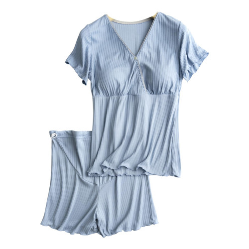 yievot Women's Maternity Nursing Pajama Set Breastfeeding Sleepwear Set Short Sleeve Top & Shorts Pregnancy PJS