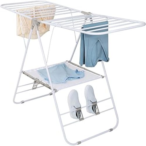 Honey-Can-Do Heavy-Duty Foldable Laundry Drying Rack – Portable Shoes & Clothes Rack for Indoor & Outdoor Use, Space-Saving Design, Easy to Fold Gullwing Design, Sturdy Metal, 50lb. Capacity, White