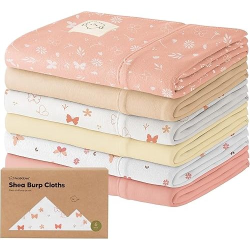 Organic Burp Cloths Baby Girl, Boy - 6-Pack Large Baby Burp Cloths, Super Absorbent Burping Cloths for Babies, Soft & Plush Cotton Burp Cloth, Spit Up Burp Rags, Newborn Burp Clothes(Butterflies)