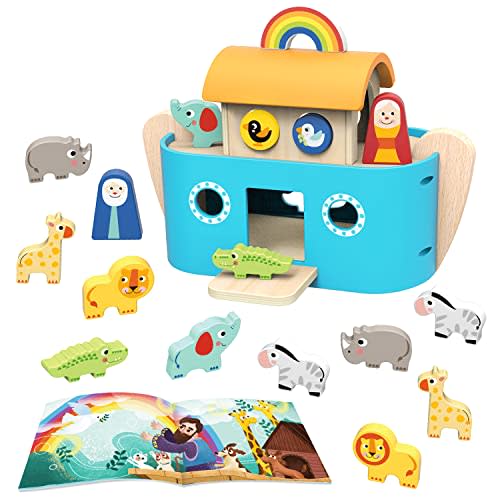 TOOKYLAND Noah's Ark Toy for Toddlers, Baptism Gifts for Boys and Girls, Wooden Animal Shape Sorter, Bible Story Toys with Book, Montessori Educational Toys for 2 3 4 Year Old