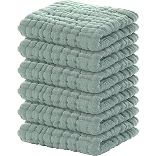 Yoofoss Muslin Baby Washcloths 100% Organic Cotton Face Towels 6 Pack Wash Cloths for Baby 12x12in Soft and Absorbent Baby Wipes (Dark Green)