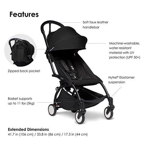 BABYZEN YOYO2 Stroller - Lightweight & Compact - Includes Black Frame, Black Seat Cushion + Matching Canopy - Suitable for Children Up to 48.5 Lbs