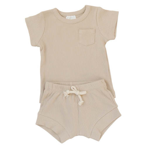 Oatmeal Organic Cotton Ribbed Short Set – Mebie Baby
