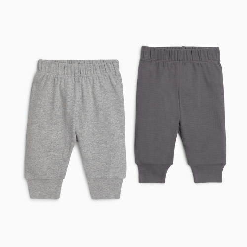 Small Story Organic Cotton Pants (2 Pack) - Heather Grey/Charcoal, 0-3 M