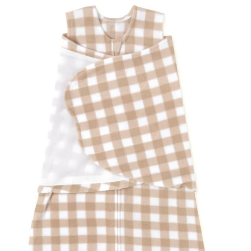 Tan Gingham Micro-Fleece Swaddle Newborn | HALO