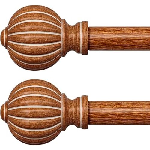 2 Pack Imitation Wood Curtain Rods for Windows 28 to 48 Inch, 1 Inch Adjustable Heavy Duty Decorative Drapery Rods with Classic Finials, Dark Imitation Wood Window Curtain Pole, Size 18-45''