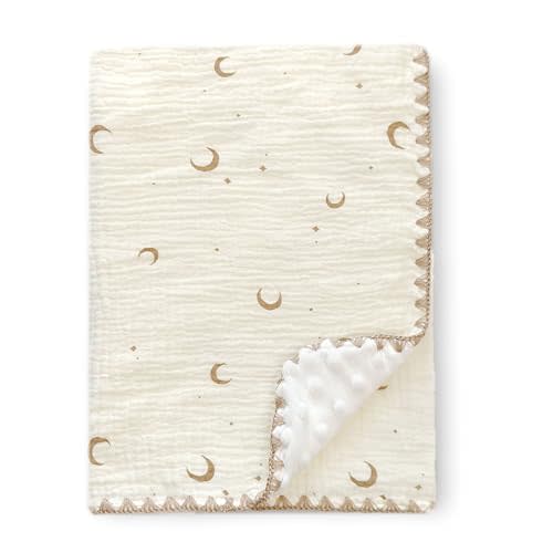 Gunnaicat Baby Blanket Cotton Muslin Swaddle Thick Crib Bedding Dotted Backing Double Layer Receiving Blanket 40"x40" (Moon Stars)