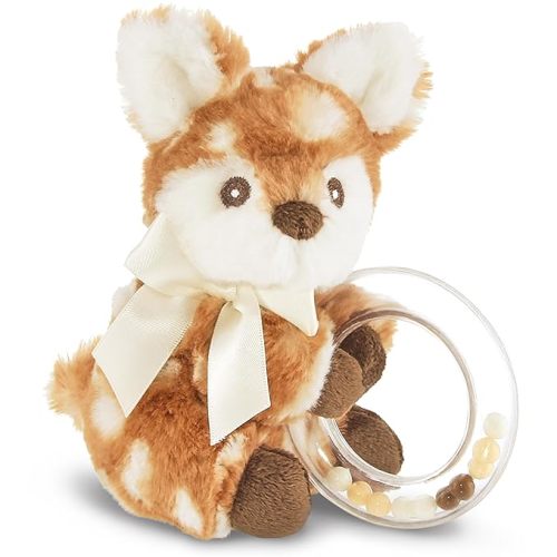 Bearington Collection Baby Lil' Willow Plush Fawn Shaker Toy Ring Rattle, 5 inches - Fawn Stuffed Animal - Deer Rattle - Baby Deer Toys Plushies