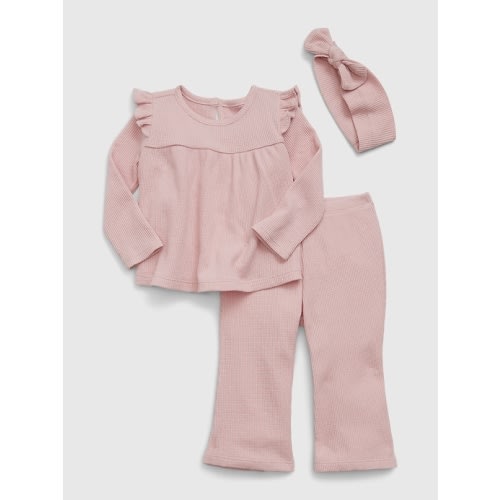 Baby 100% Organic Cotton Waffle Outfit Set in pink standard, size: 3-6 M