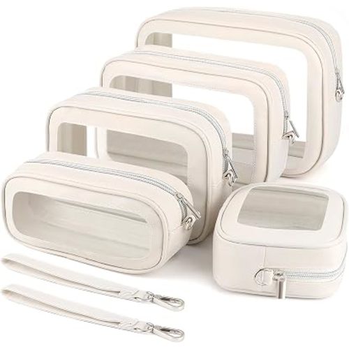 5PCS Clear Makeup Bags with Handles, TSA Approved Toiletry Bags, Diaper Bag Organizer Pouch, TPU Car Storage Organizer with Zippers, Waterproof Travel Organizer Bag for Women