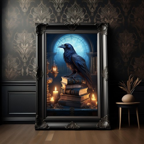 Gothic Victorian Raven, Raven with Candles, Gothic Room Decor, Dark Academia Poster, Dark Home Decor, Victorian Wall Art Print, Vintage Art
