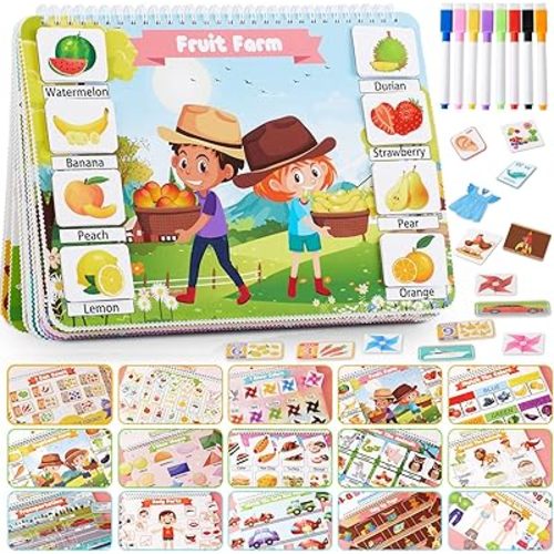 Huijing Toddler Activities Preschool Learning Busy Book - 29 Themes Binder Montessori Toys for Toddlers, Workbook Activity Autism Materials and Tracing Coloring