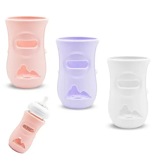 Lot de 3 manchons en silicone pour biberon Philips Avent en verre de 236,8 g, isolation thermique, rétention de la chaleur, housse en silicone antidérapante douce et sûre (blanc, violet, rose, 236,8