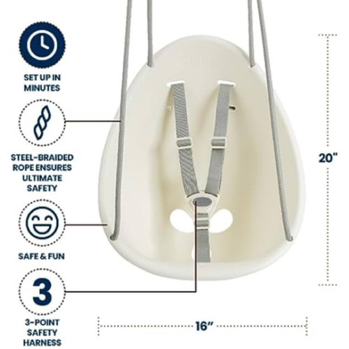 Swurfer Coconut Toddler Swing – Comfy Baby Swing Outdoor, 3- Point Adjustable Safety Harness, Secure, Safe Quick Click Locking System, Blister-Free Rope, Easy Installation, Ages 6-36 Months
