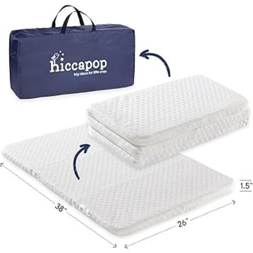 Hiccapop Tri-fold Pack and Play Mattress Pad (38"x26"x1.5") with Carry Bag and Washable Cover, 1.5" Thick