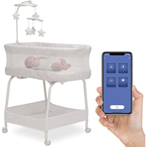 Delta Children SmartSleep Auto Glide Bassinet with Bluetooth, Alloy