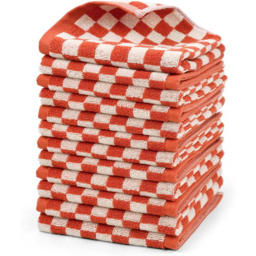 Super Soft Wash Cloths(Mustard Yellow Checkered) 12 Pack Washcloths Facecloth Cotton Face Towels Set for Body Showering 13x13 Inches Gifts