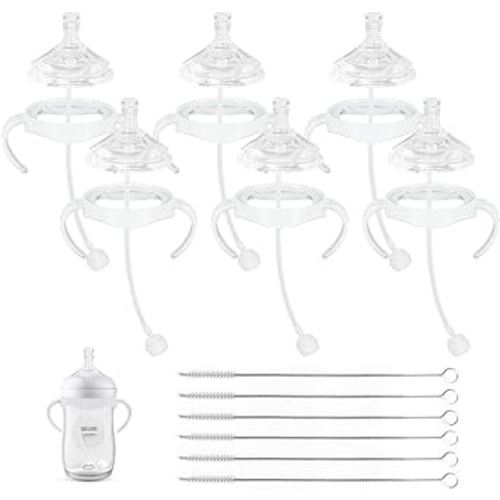 Straw Cup Soft Conversion Kit for Philips Avent Natural Baby Bottle, Toddler Transition Kit with Silicone Straw Top Nipple, Weighted Straw, Bottle Handle, Cleaning Brush, Spill-Proof, BPA-Free, 6-Pack